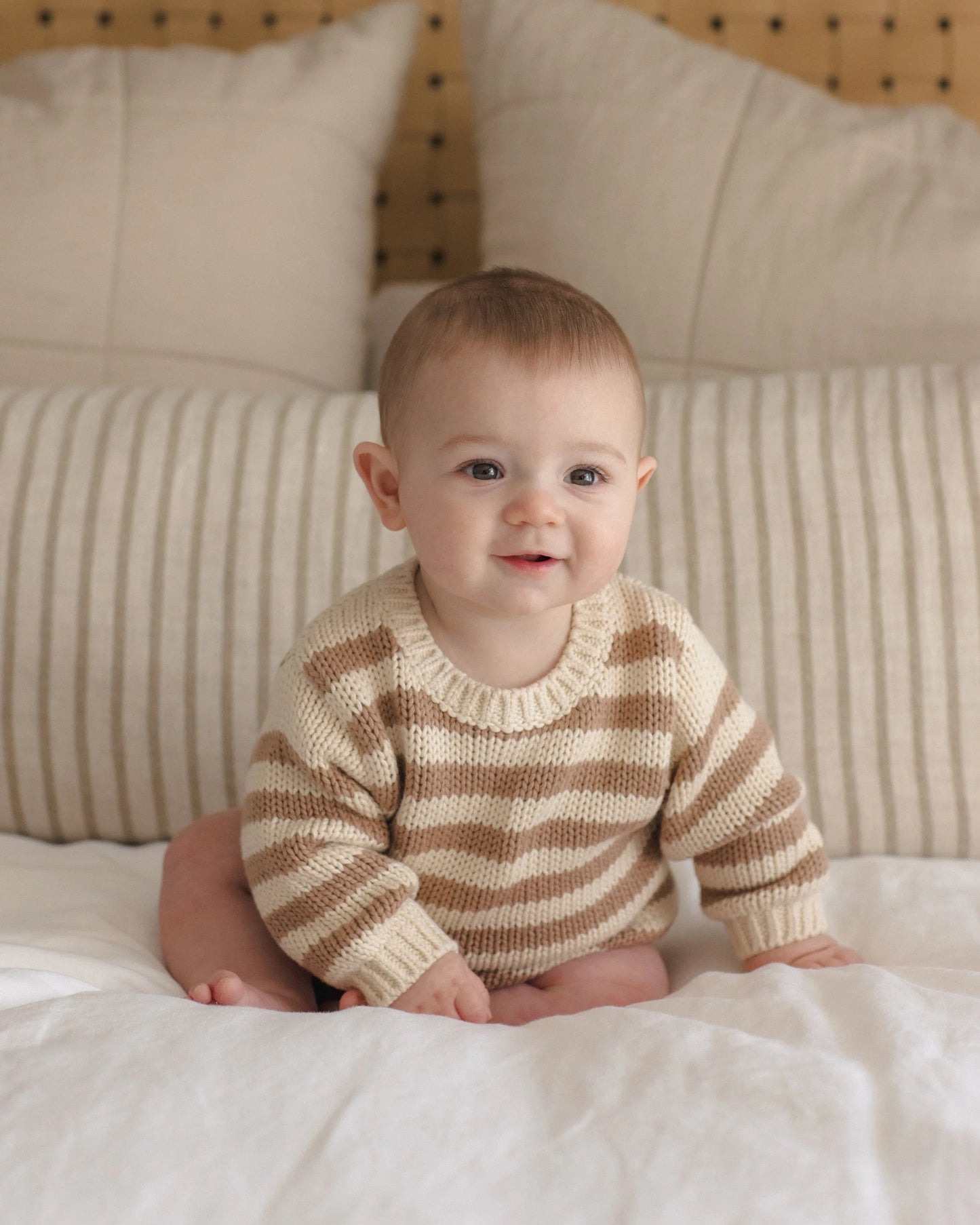 Knit Romper- Almond Stripe