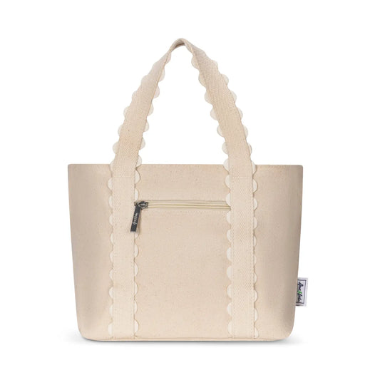 Mini White Scalloped Tote