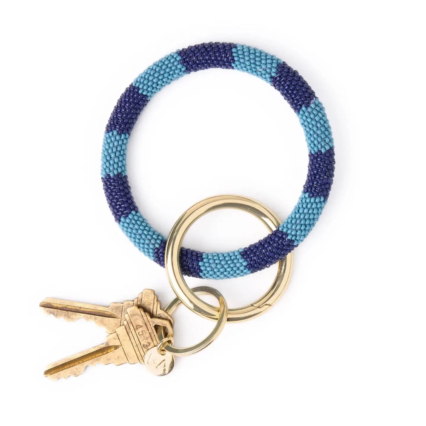 Beaded Key Ring -Light Blue and Navy