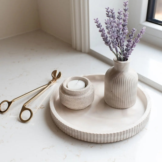 Fluted Round Tray-Limestone