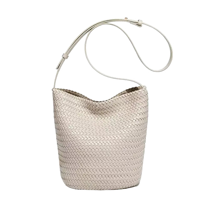 Handwoven Crossbody Bucket Bag- Cream