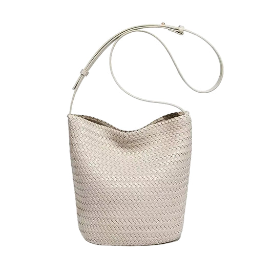 Handwoven Crossbody Bucket Bag- Cream