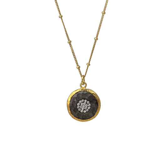 Gold Pave Disc Pendant