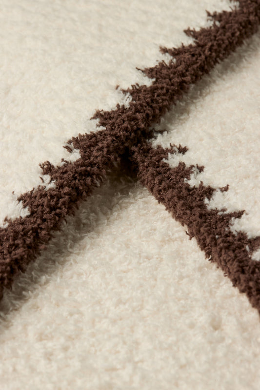 Ribbed Blanket Stitch Throw - Cream/Java