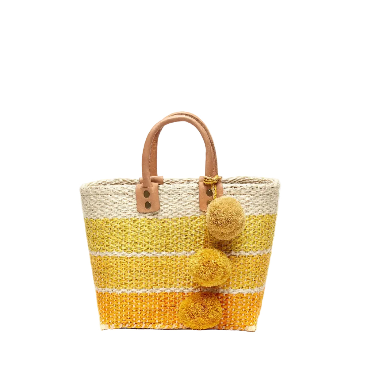 Petite Raffia Pom Tote - Yellow