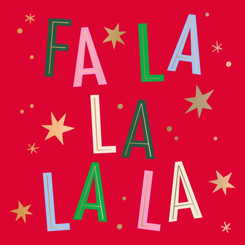 FA LA LA LA LA Cocktail Napkins with Gold Foil- Red