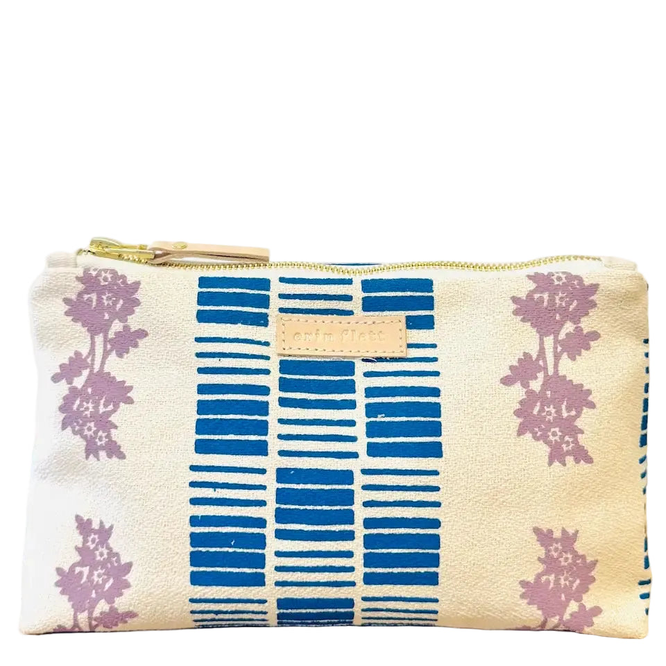 Geometric Daisy Pouch - Blue