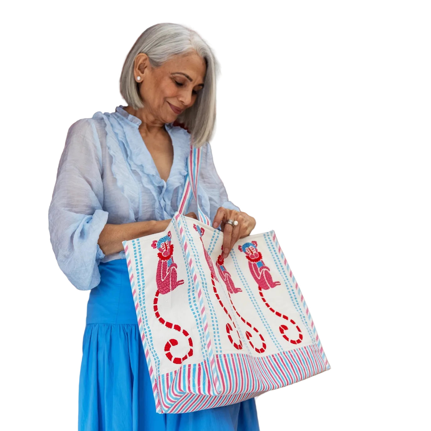 Monkey Totebag - Pink and Blue