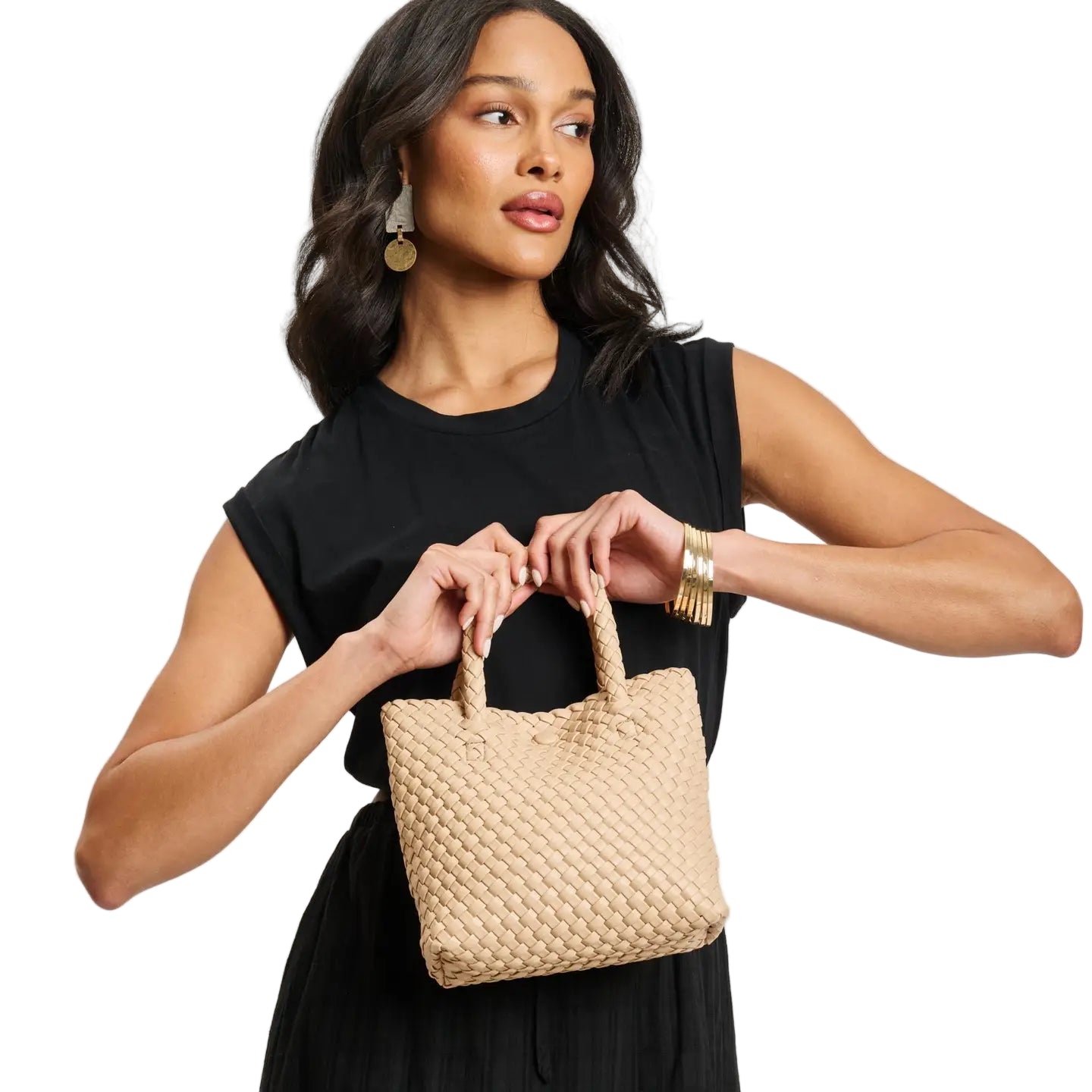 Beige Woven Crossbody Bag
