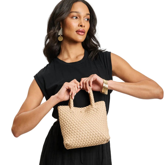 Beige Woven Crossbody Bag