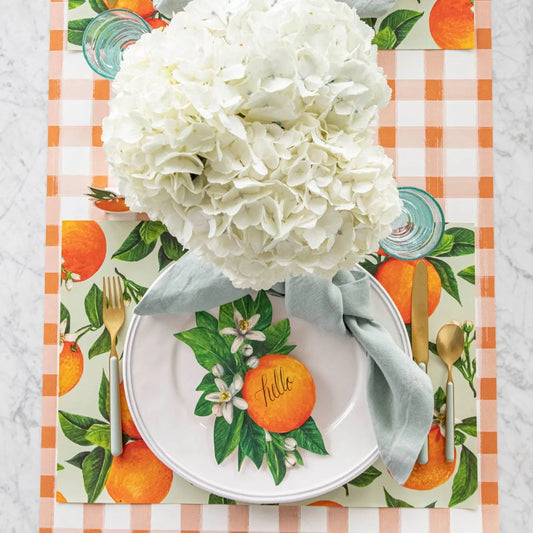 Orange Check Paper Table Runner