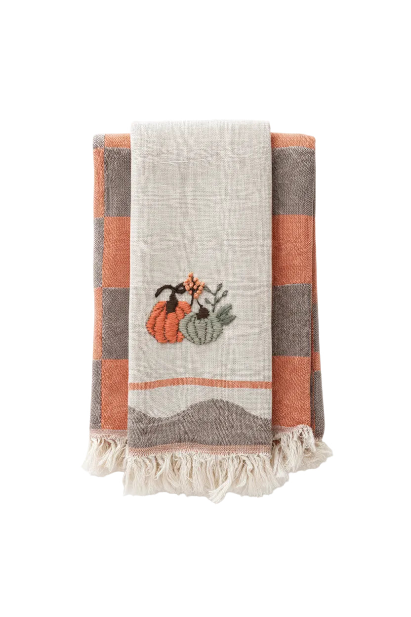 Hand Stitched Pumpkin Tea Towel Set