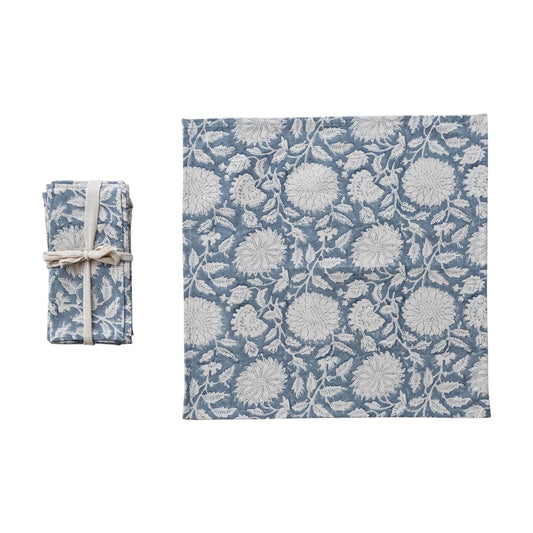 Denim Block Printed Napkins - Set of 4