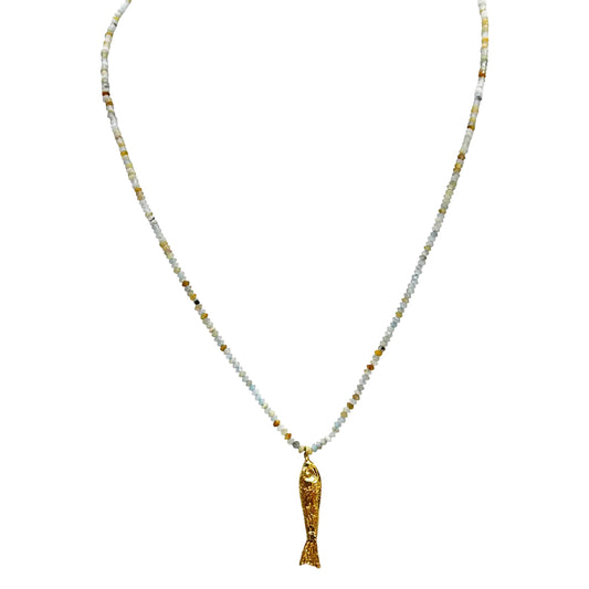 Gold Plated Amazonite Fish Necklace