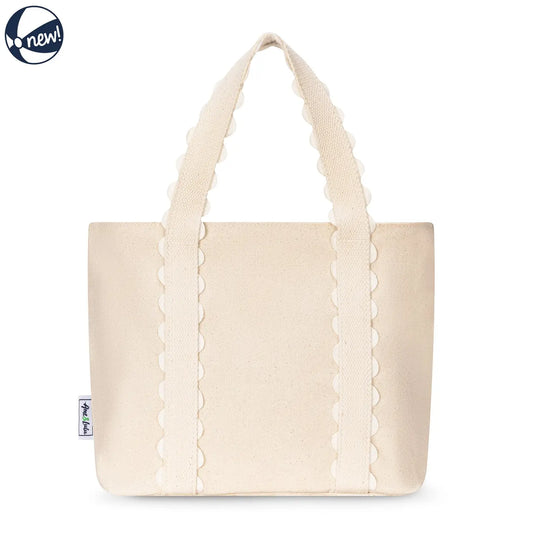 Mini White Scalloped Tote