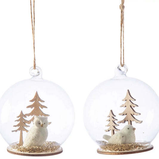 Assorted Flock Owl and Bird in Dome Ornament