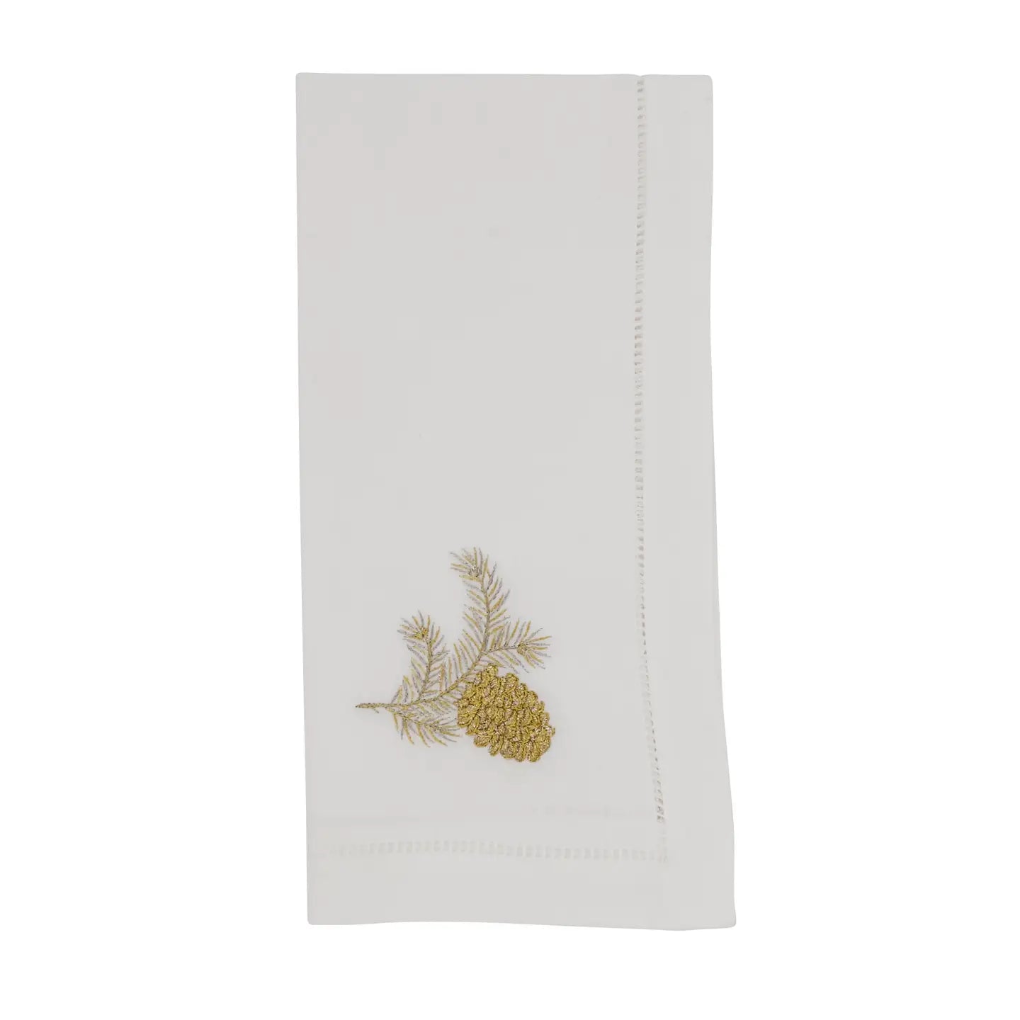 Embroidered Pine Cone Hemstitch Napkin Set