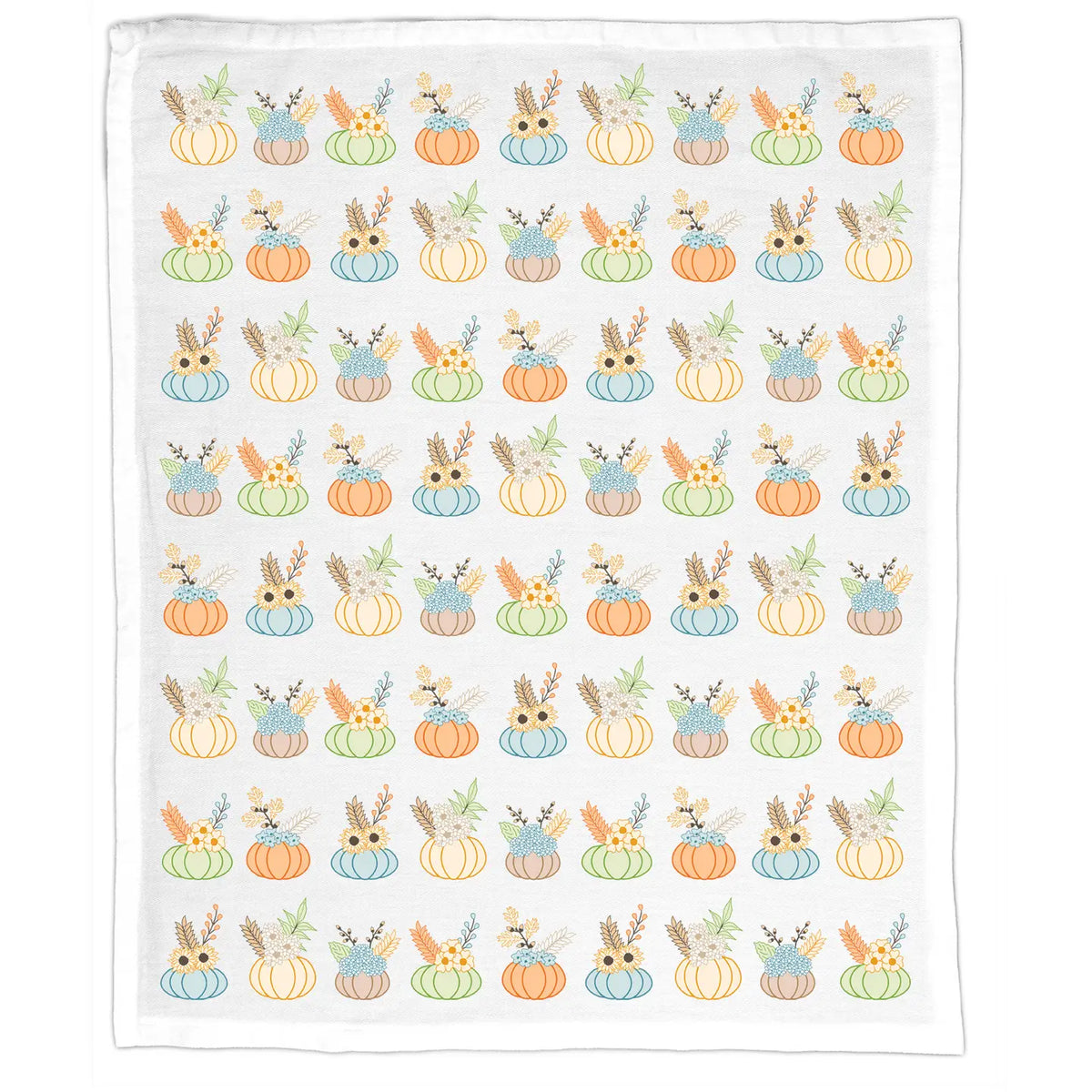 Pumpkins and Fall Flowers Tea Towel