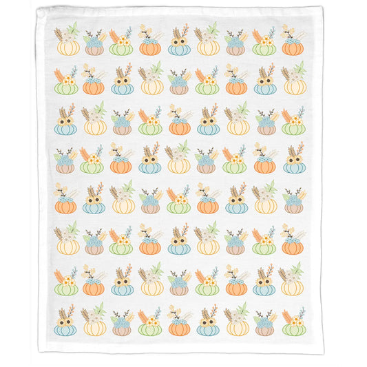 Pumpkins and Fall Flowers Tea Towel