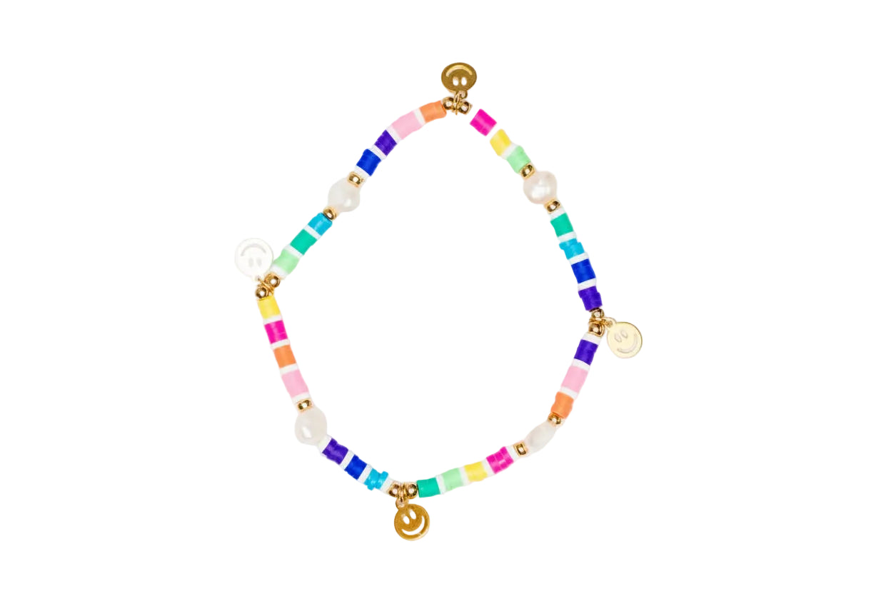 Rainbow Beaded Kids Bracelet with Smiley Charms