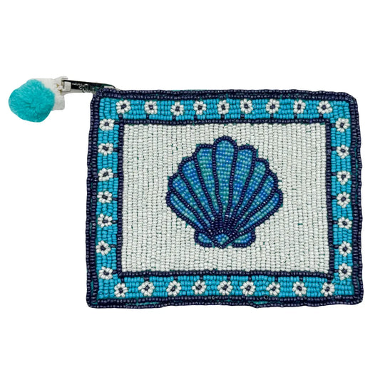 Blue Seashell Beaded Pouch
