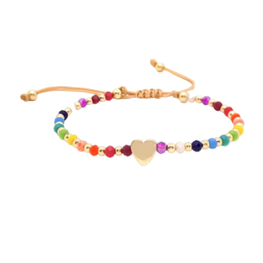 Beaded Rainbow and Gold Heart Kid's Bracelet