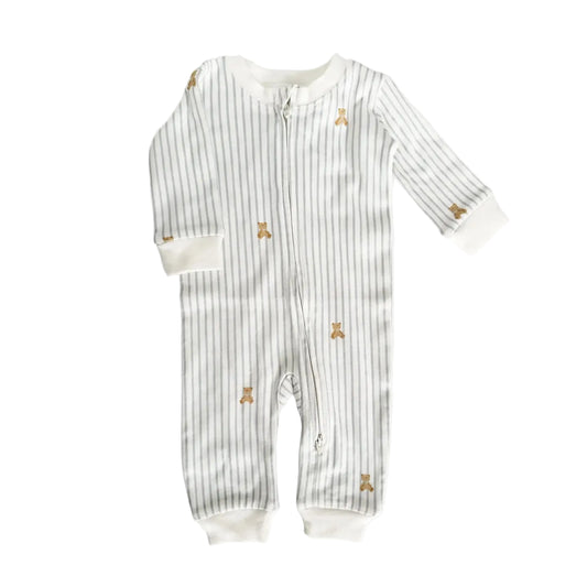 Organic Cotton Long Sleeve Zipper Romper - Teddy Bear