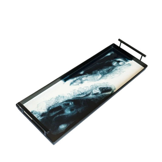Rectangular Metal Resin Tray – Navy and White