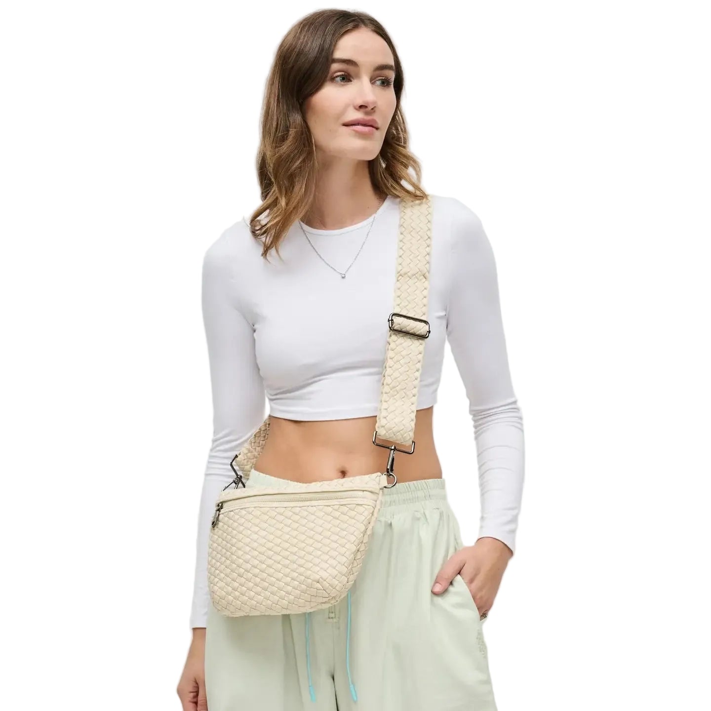 Cream Neoprene Woven Crossbody