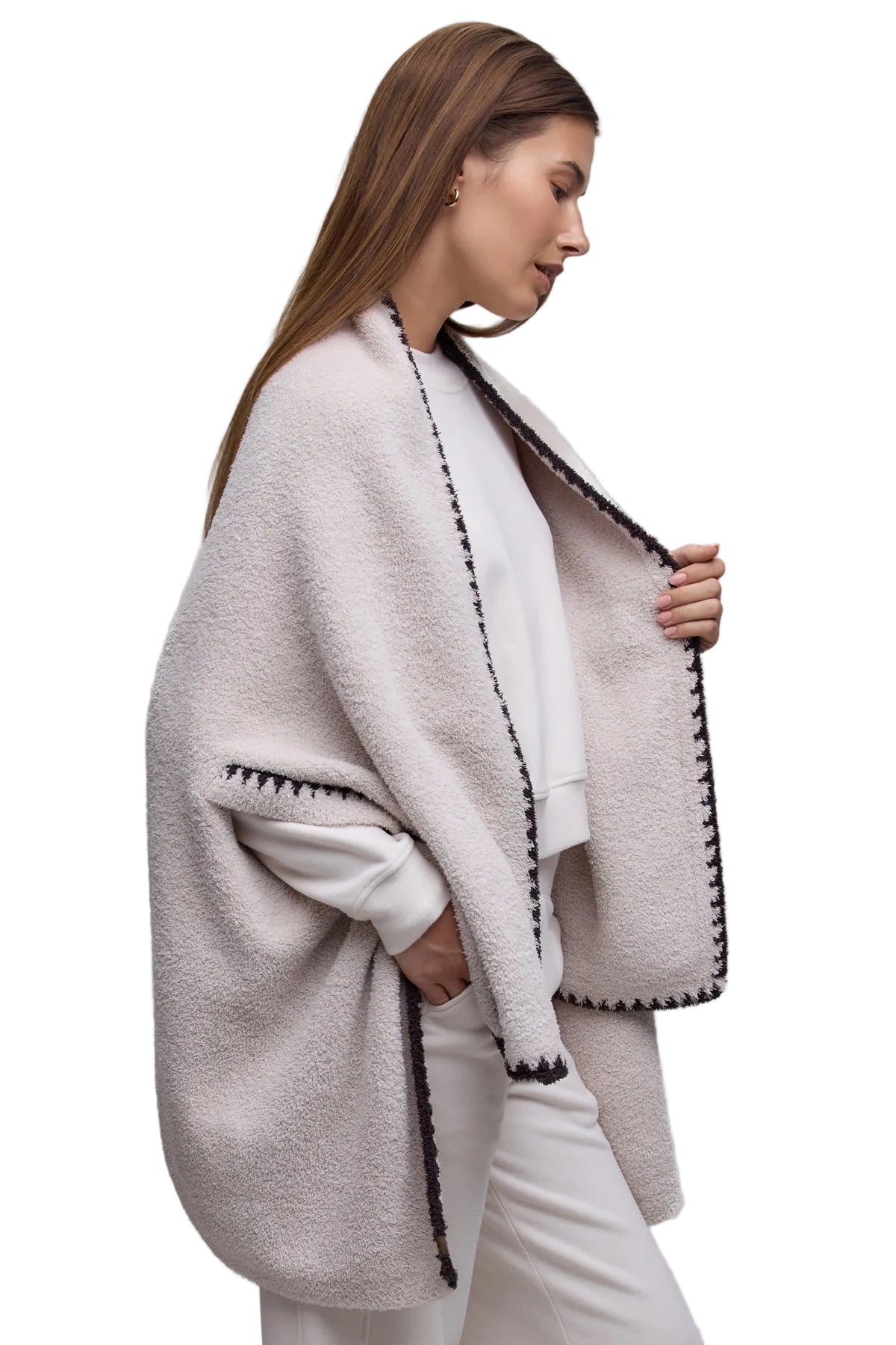 Barefoot Dreams Blanket Stitch Wrap - Stone/Umber
