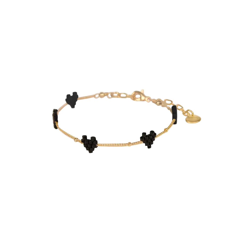 Beaded Heart Chain Bracelet - Black