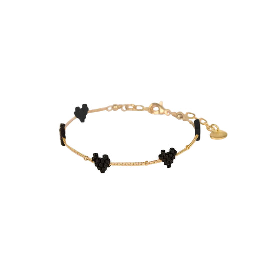 Beaded Heart Chain Bracelet - Black