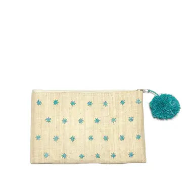 Raffia Pouch - Light Blue Stars