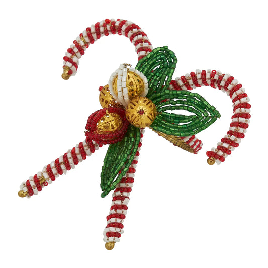 Red and Green Beaded Candy Cane Napkin Ring Set