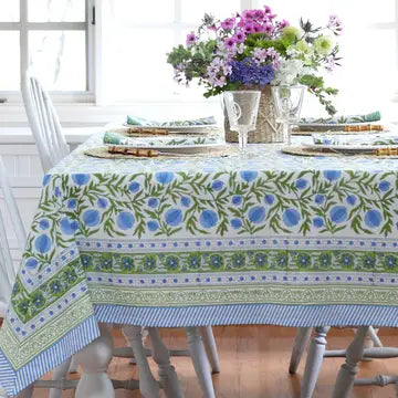 Blue Pomegranate Block Printed Tablecloth
