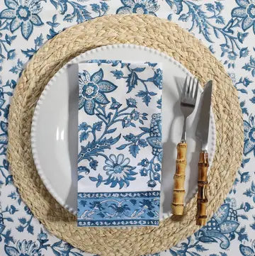 Blue Floral Block Printed Napkins - Set of 4