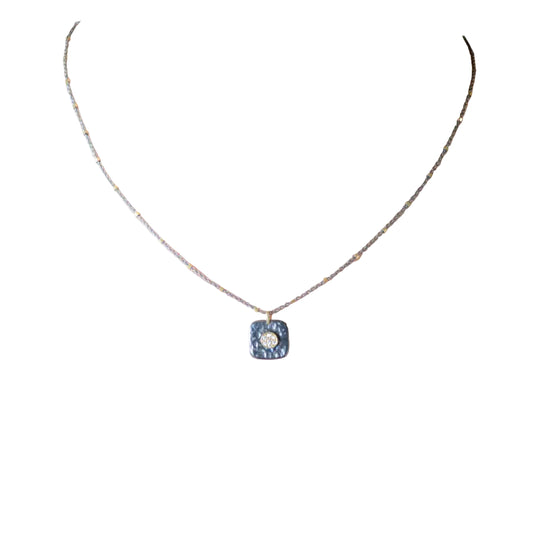 Two Tone Silver Necklace with Cubic Zirconia