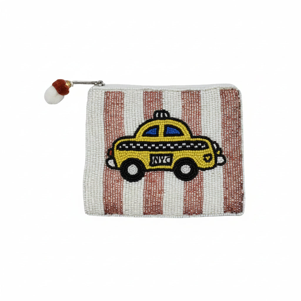 Yellow Taxi Beaded Pouch