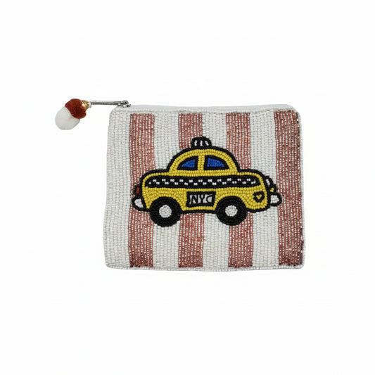 Yellow Taxi Beaded Pouch