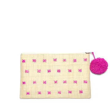 Raffia Pouch - Pink Stars