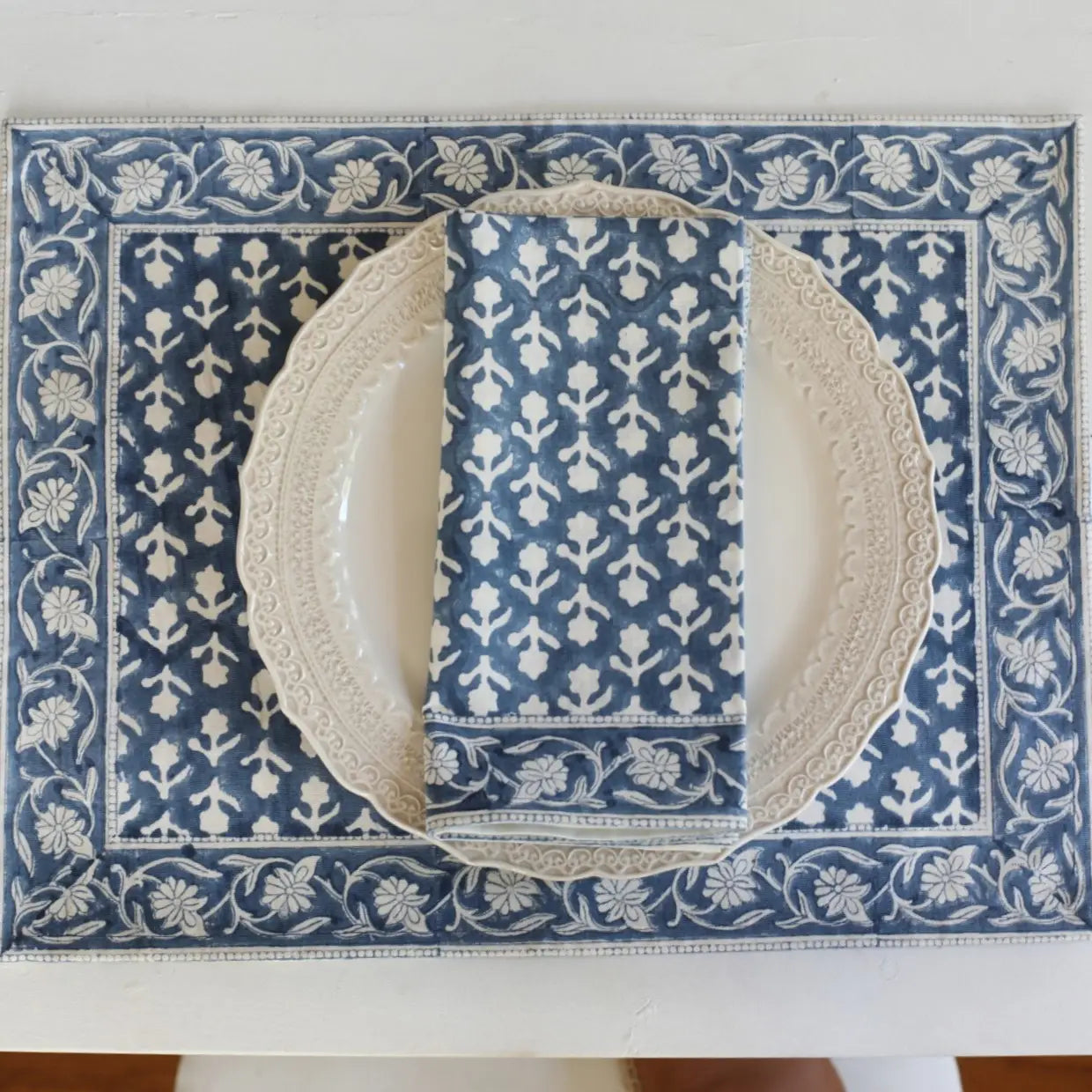 Indigo Block Printed Napkins- Set of 4