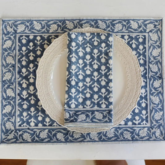 Indigo Block Printed Napkins- Set of 4
