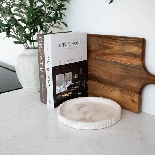 Fluted Round Tray-Limestone