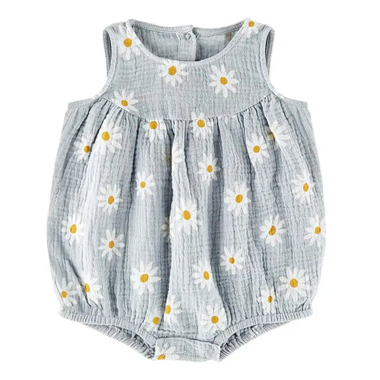 Sleeveless Romper- Blue Daisies