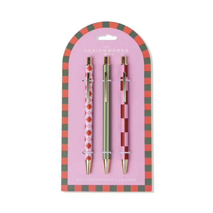 Set of 3 Pen Set- Diamond, Stripe, and Check