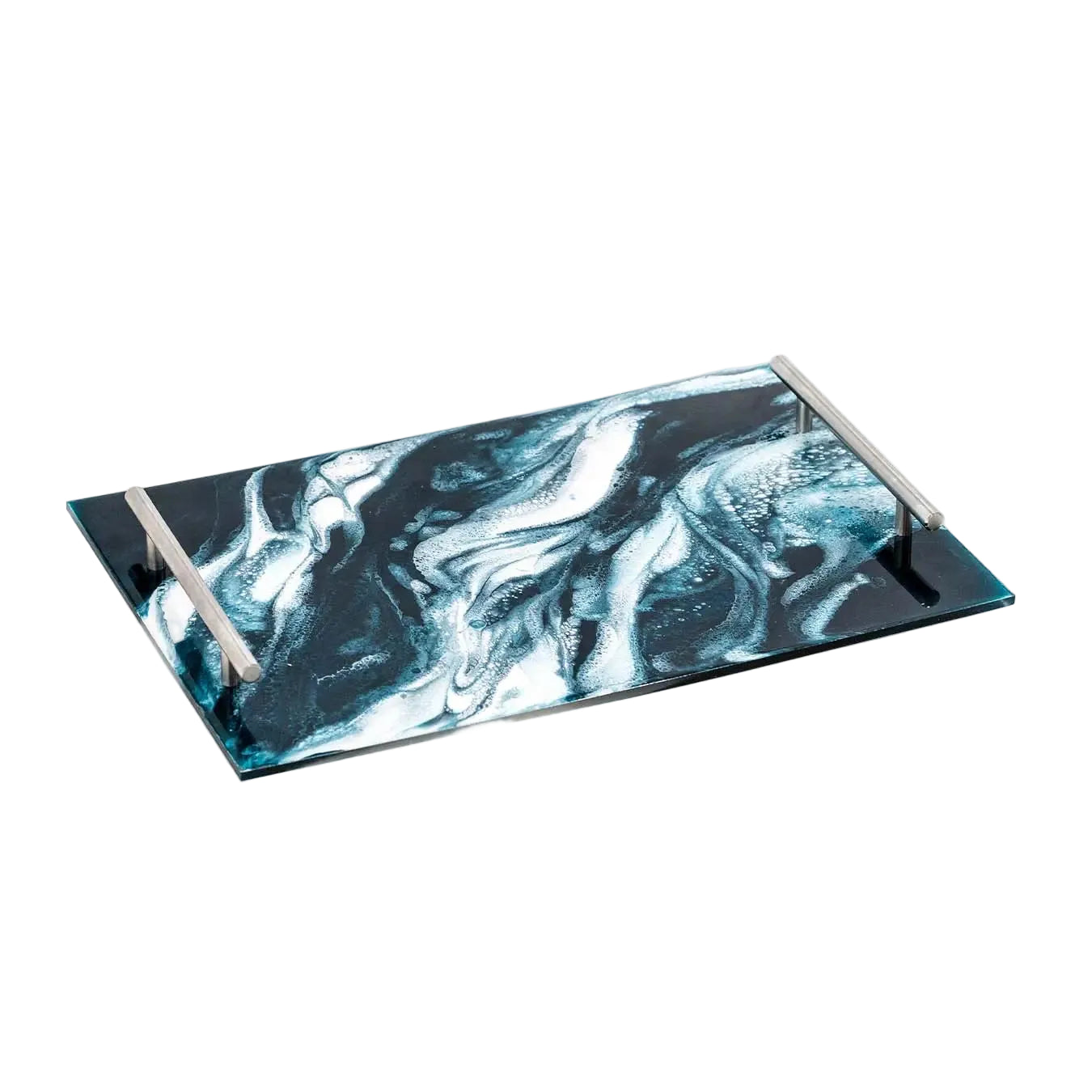Resin Serving Tray with Handles - Navy and White