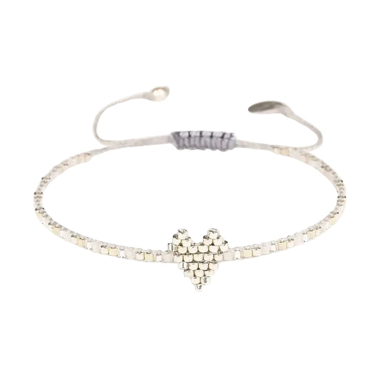 Beaded Heart Bracelet - Silver