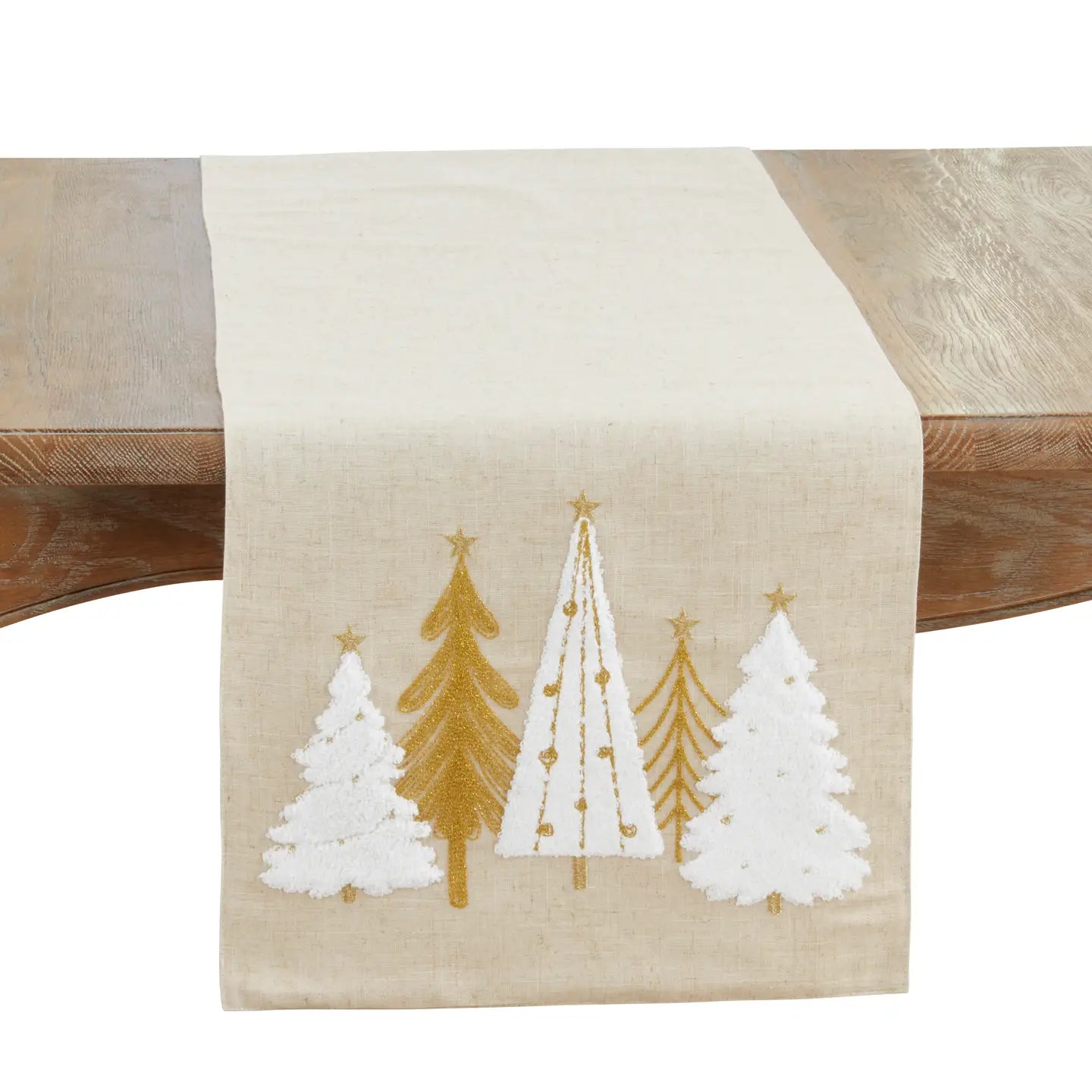 Embroidered Christmas Trees Runner- Gold