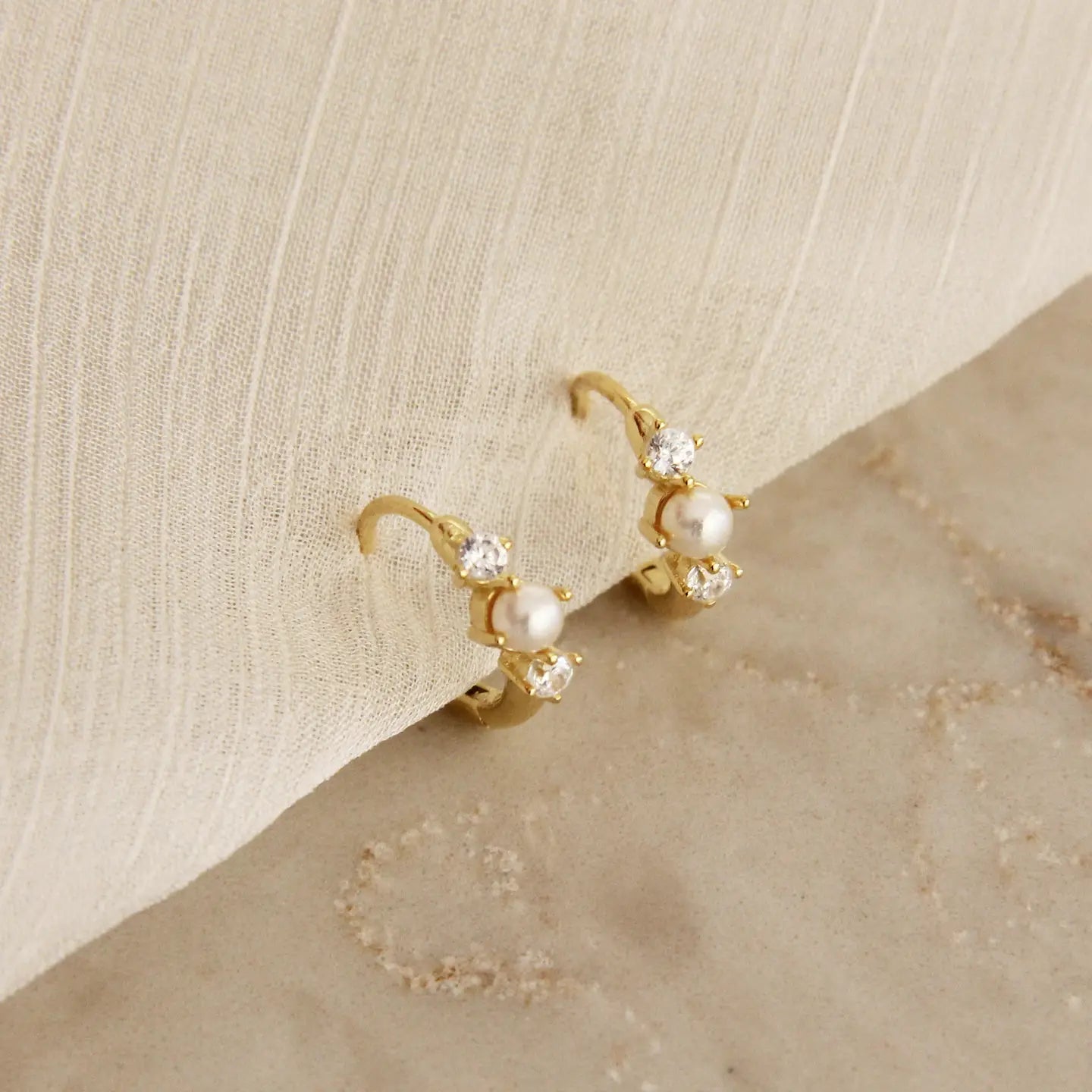 Dainty Pearl Huggie Hoops
