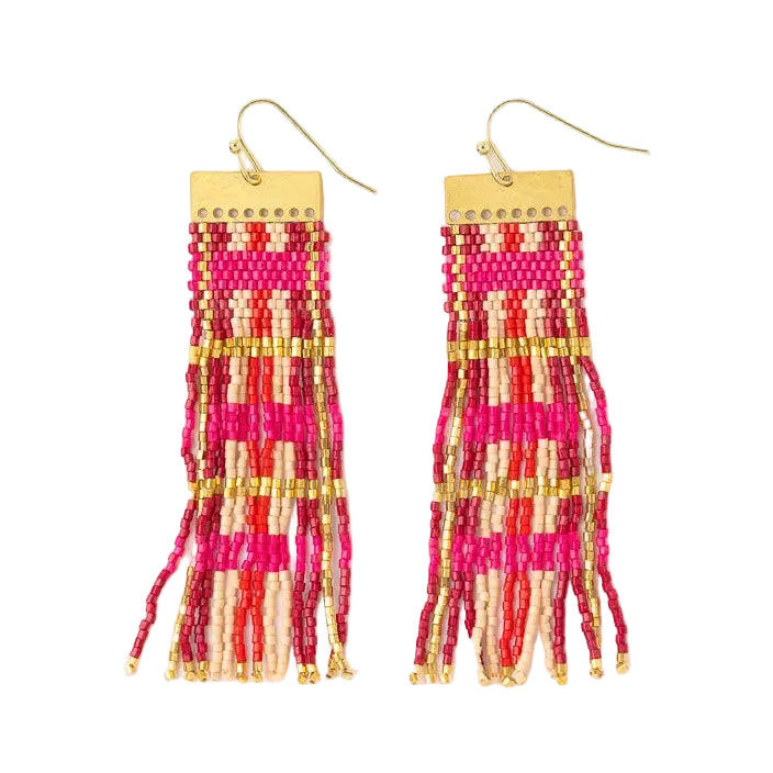 Hot Pink and Gold Fringe Earrings